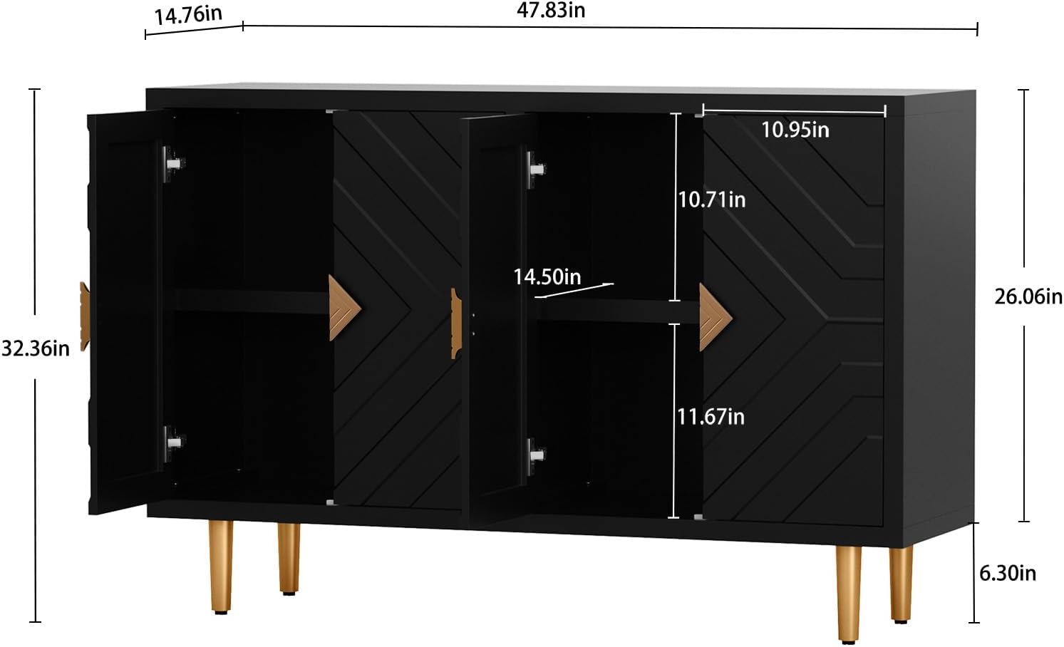 48" Embossed 4-Door Modern Sideboard Credenza