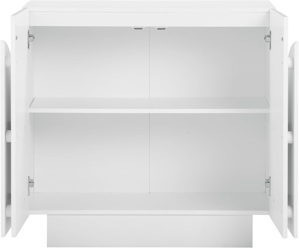 White Mid-Century Arched Door Wood Credenza