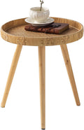 Boho Rattan Round Wood Leg Side Table