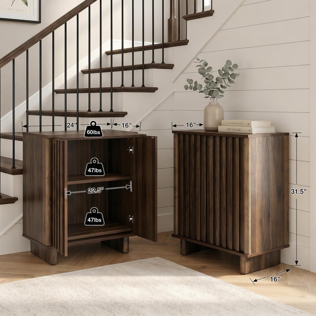 Fluted Wood Sideboard Credenza