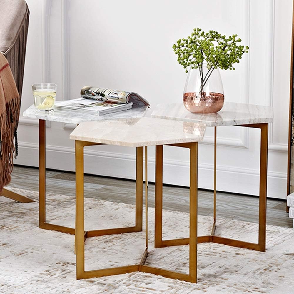 Marble Hexagonal Metal Side Table