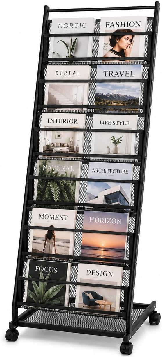 6-Tier Rolling Magazine Display Rack