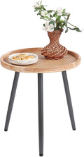 Rattan Round Wooden Tray Side Table