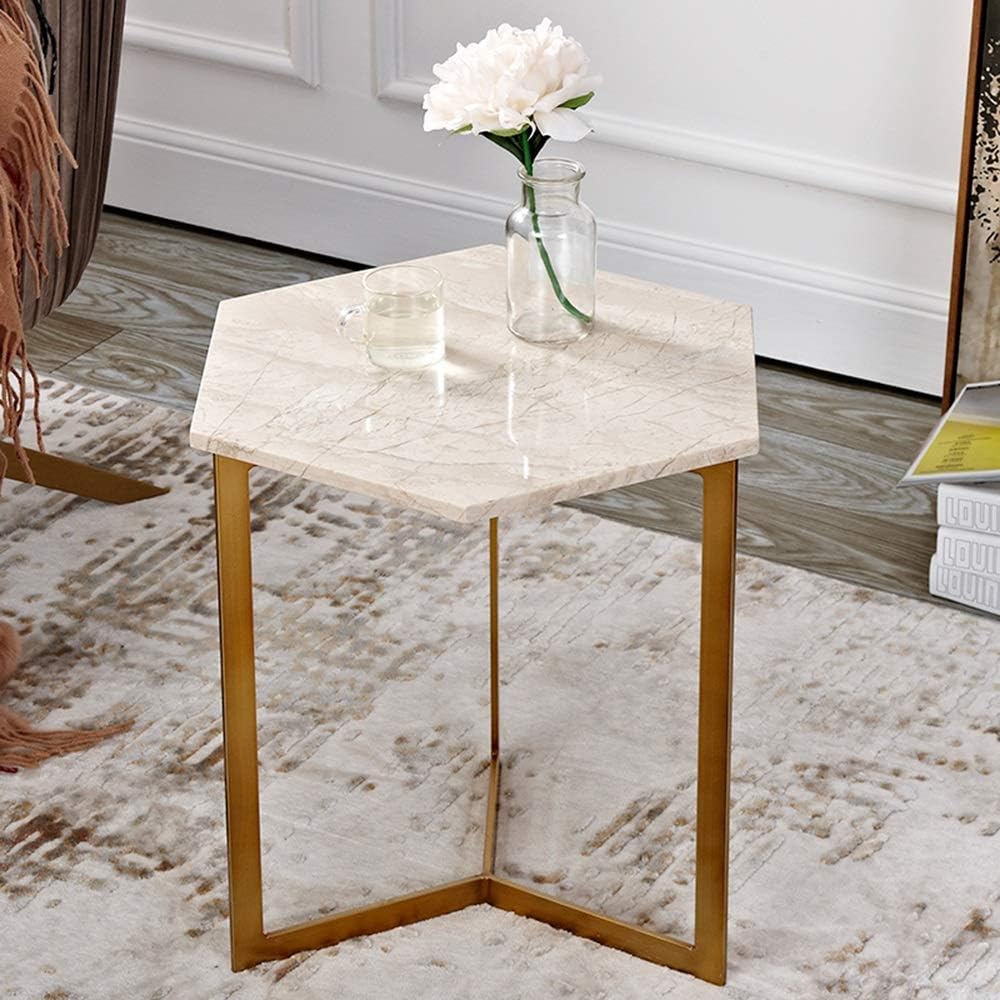 Marble Hexagonal Metal Side Table