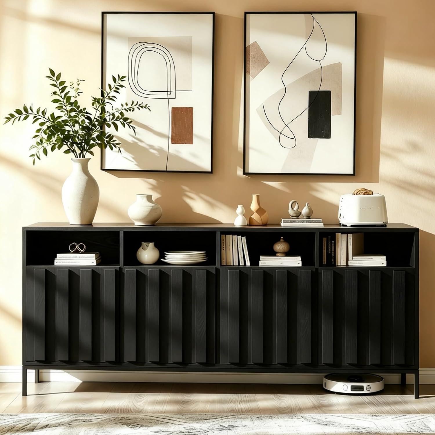 70" Black Farmhouse Sideboard Credenza