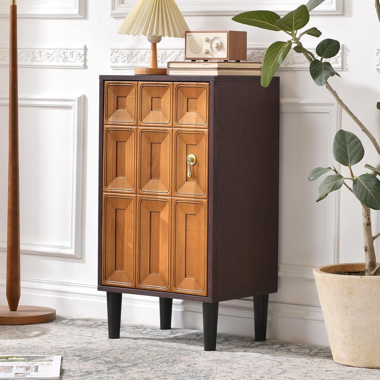 Geometric Wood Accent Cabinet