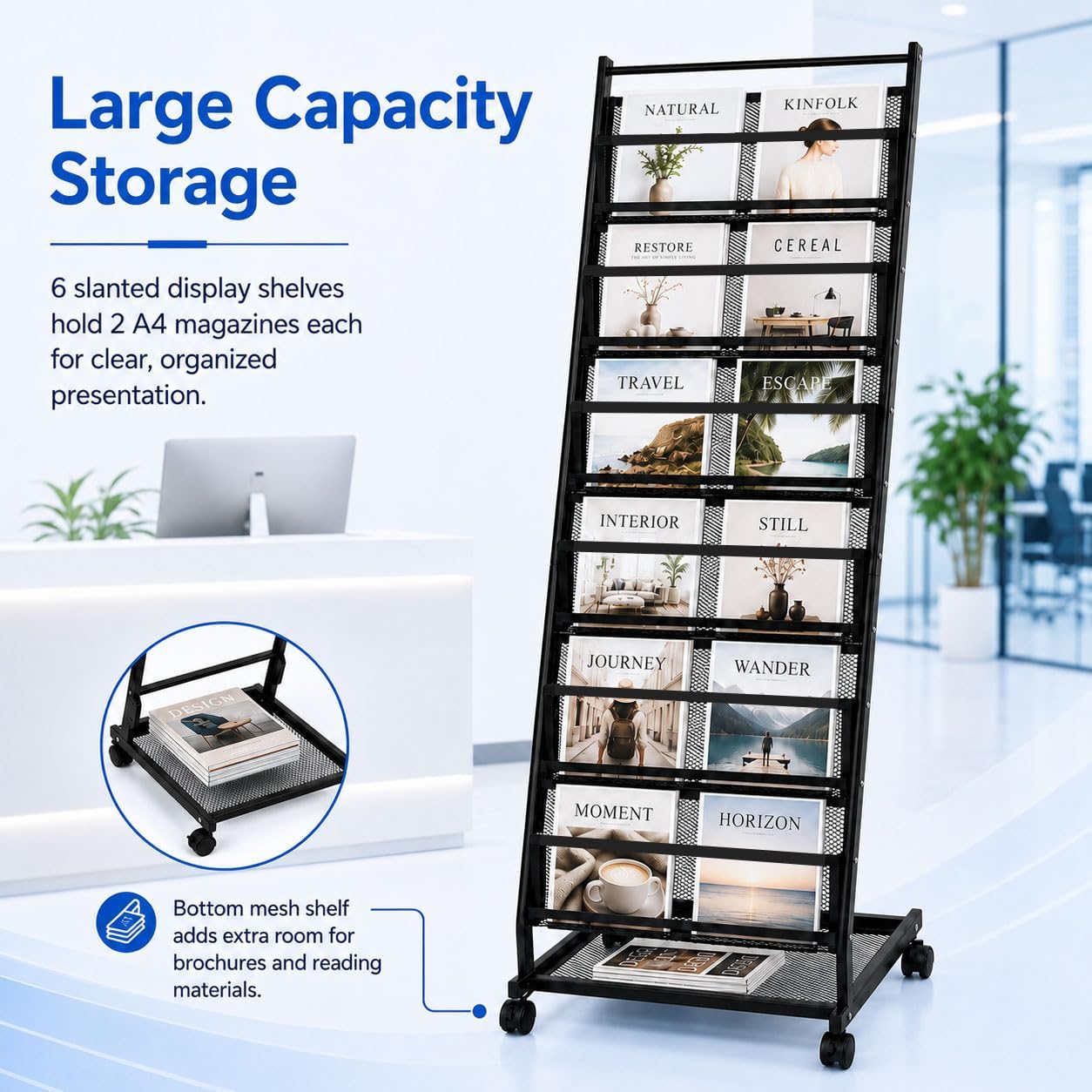 6-Tier Rolling Magazine Display Rack