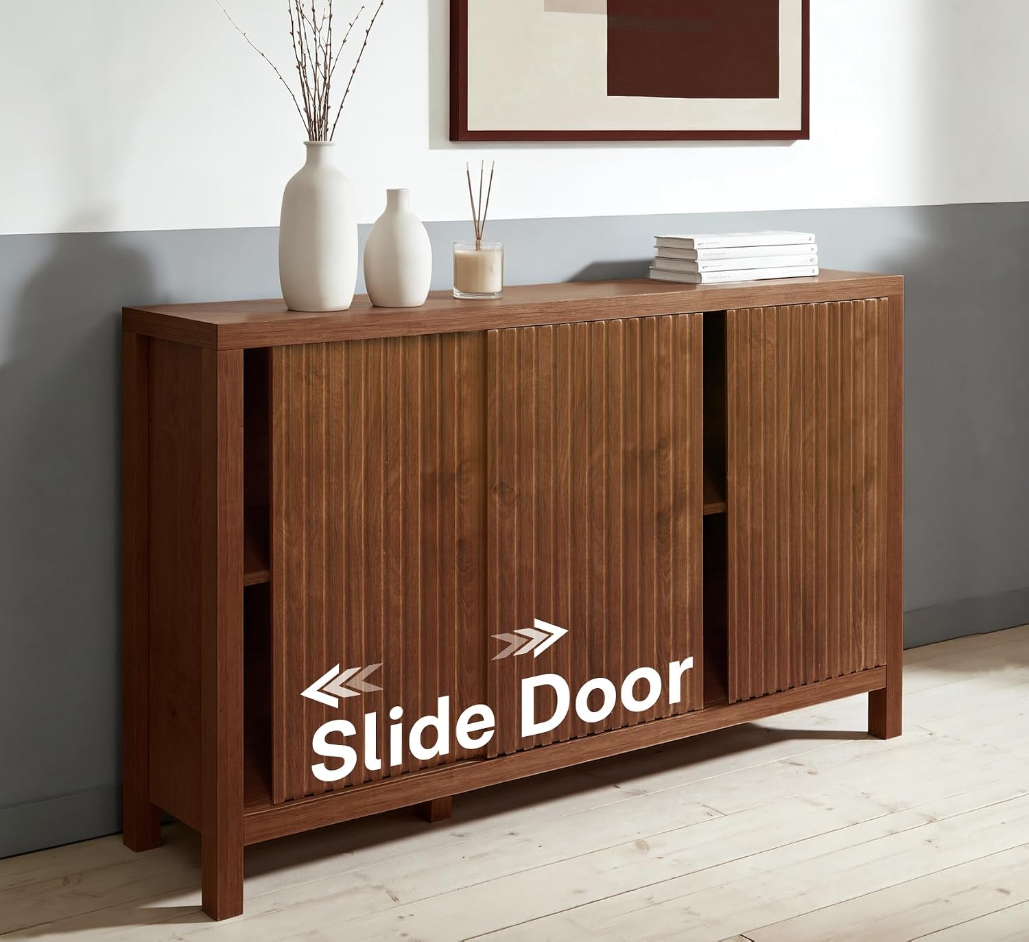 Fluted Wood Sideboard Credenza
