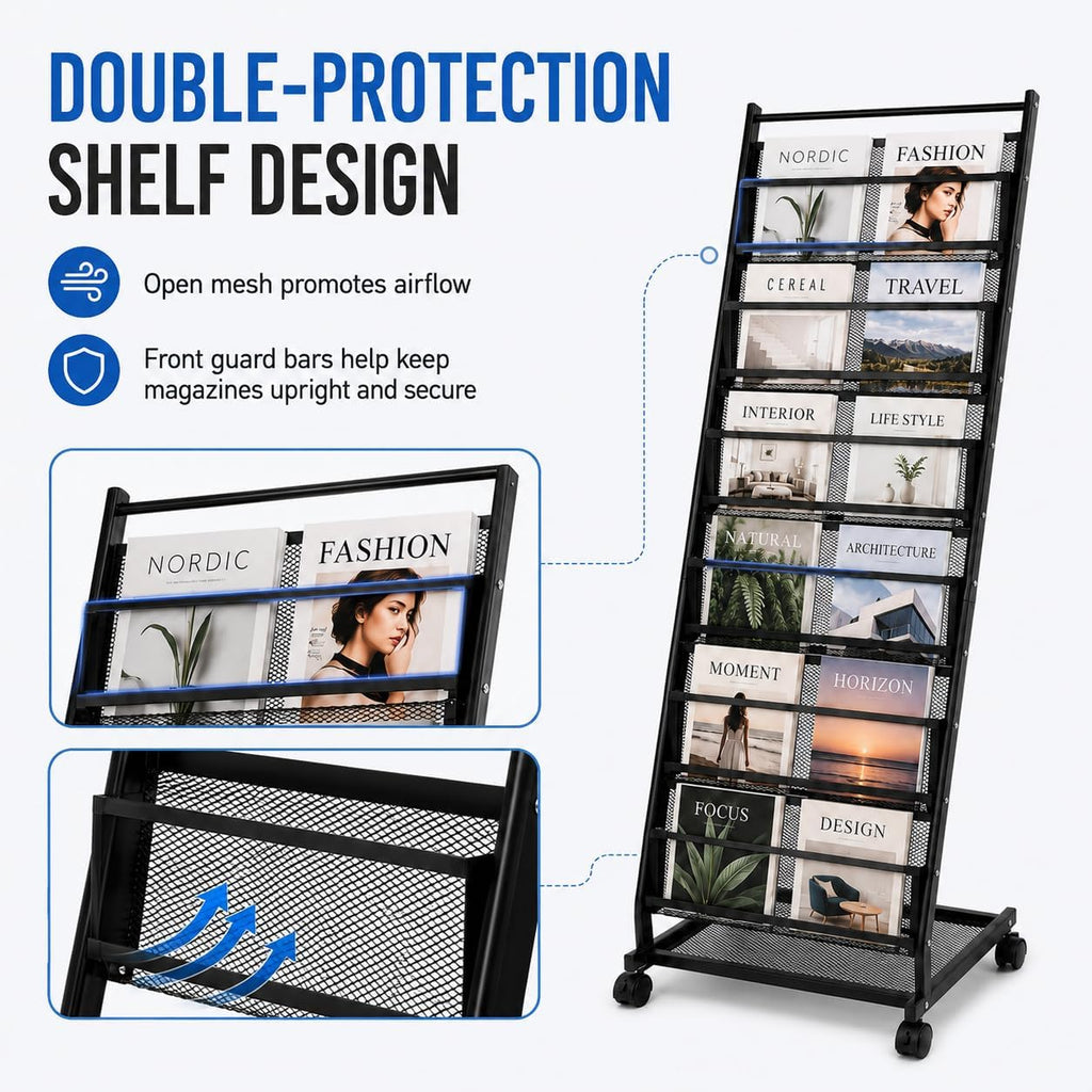 6-Tier Rolling Magazine Display Rack