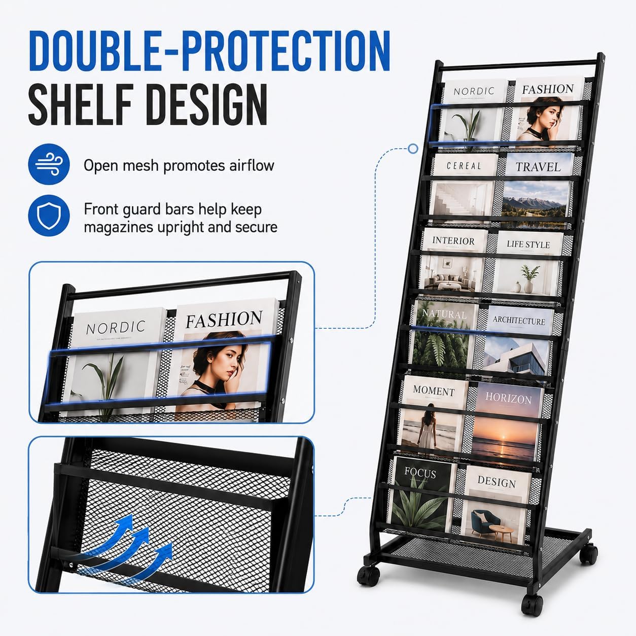 6-Tier Rolling Magazine Display Rack