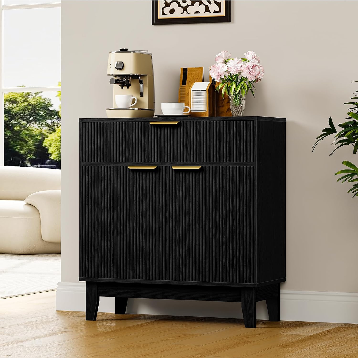 Black Fluted Sideboard Cabinet