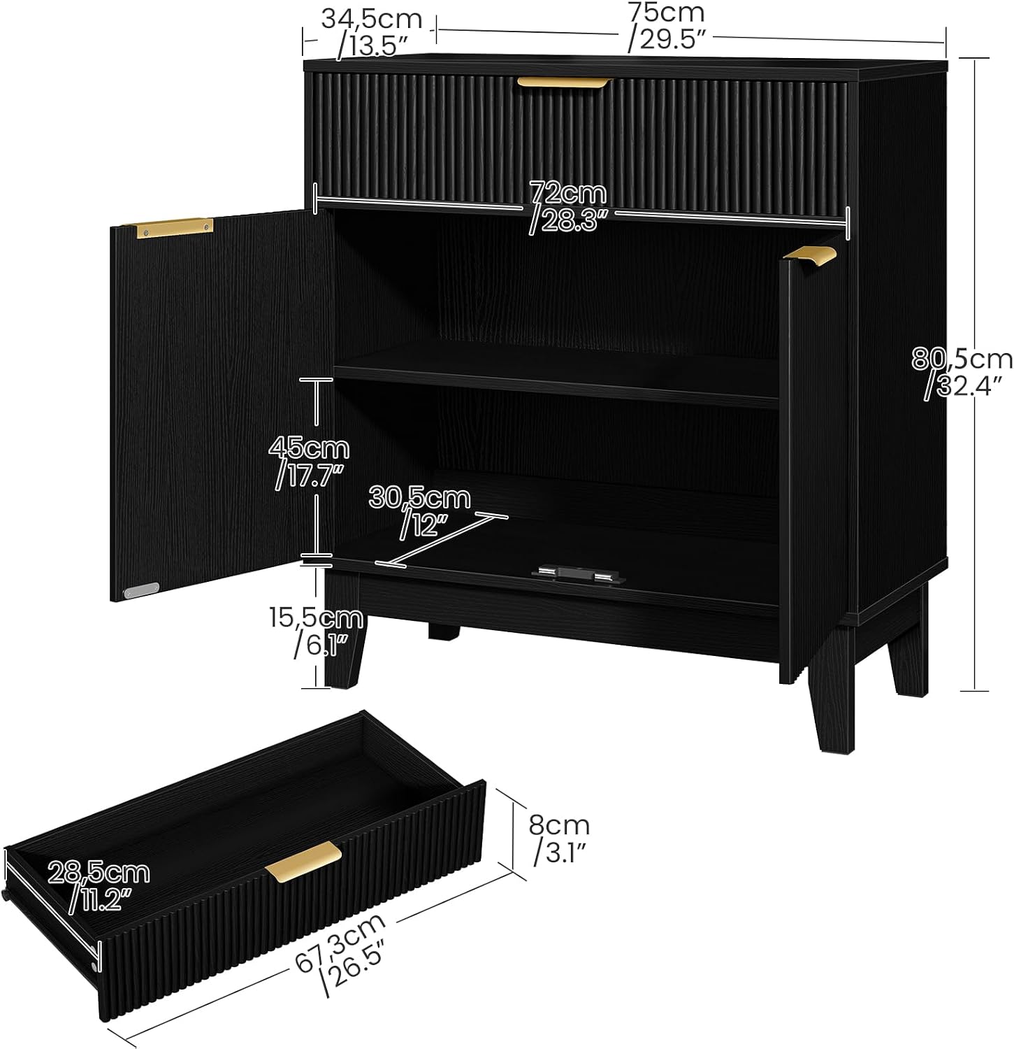 Black Fluted Sideboard Cabinet