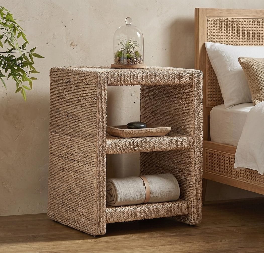 2-Tier Rattan Nightstand