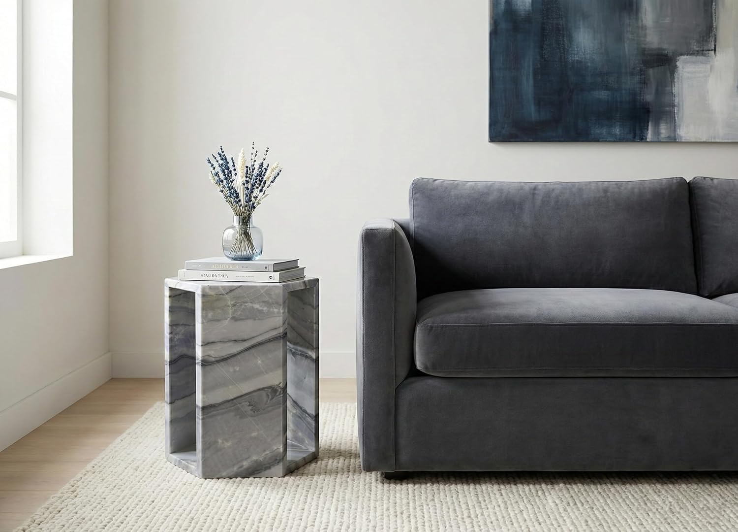 Blue Purple Marble Hexagon Side Table