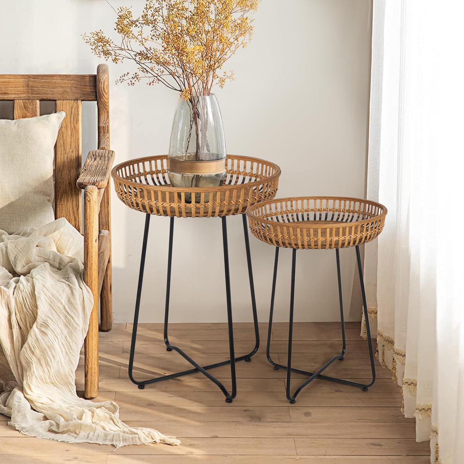 2-Piece Rattan Nesting Side Tables