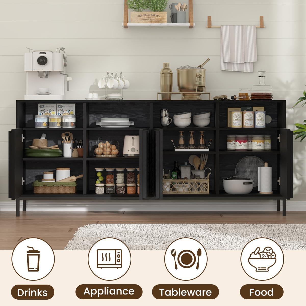 70" Black Farmhouse Sideboard Credenza