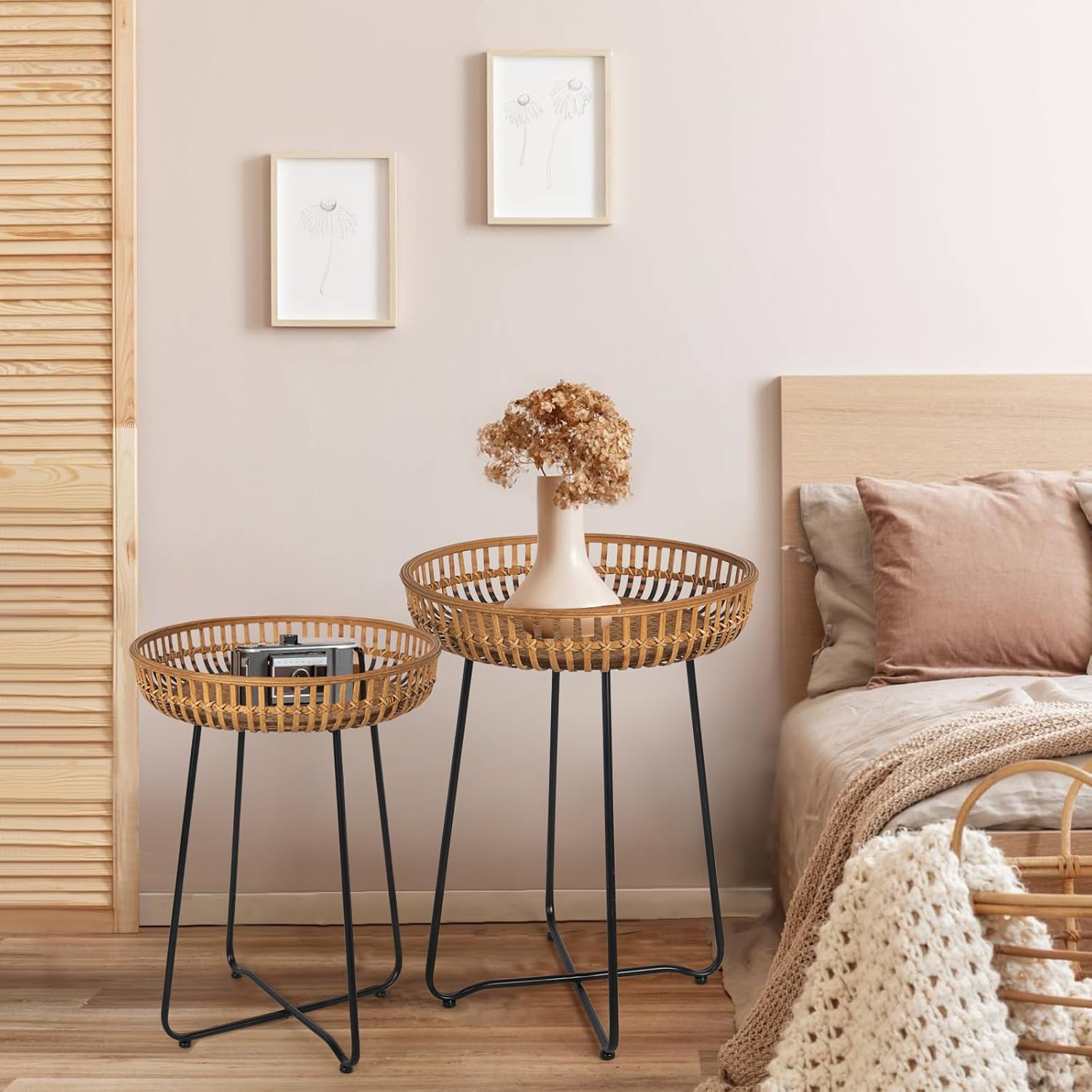 2-Piece Rattan Nesting Side Tables