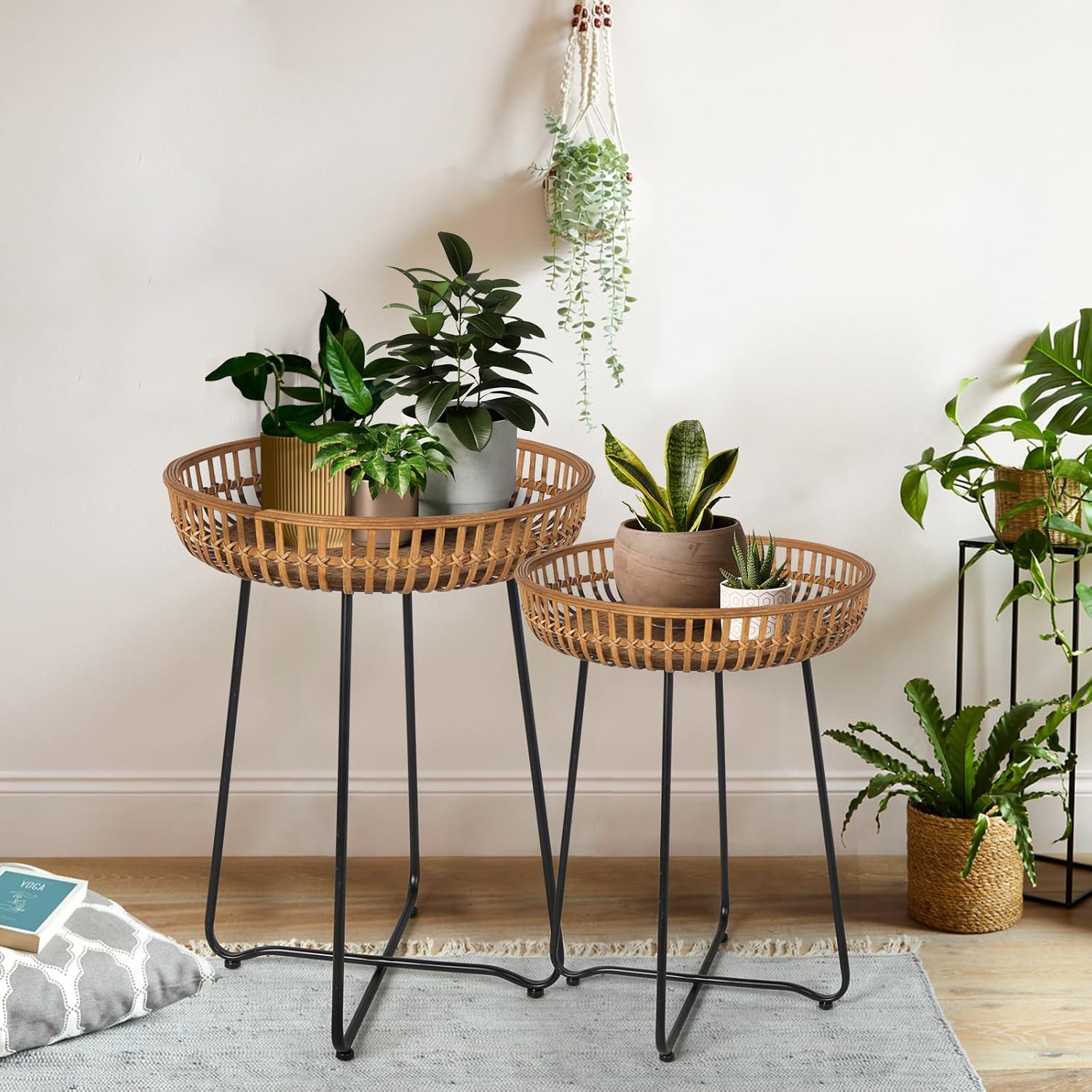 2-Piece Rattan Nesting Side Tables