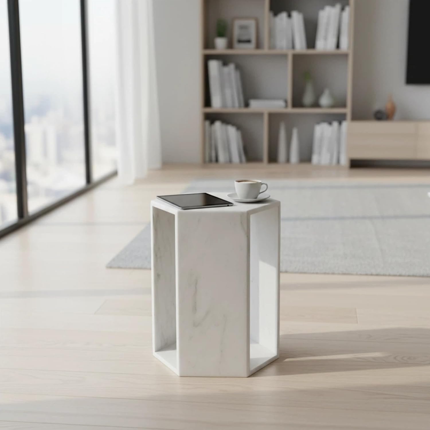 Matte White Marble Hexagon Side Table