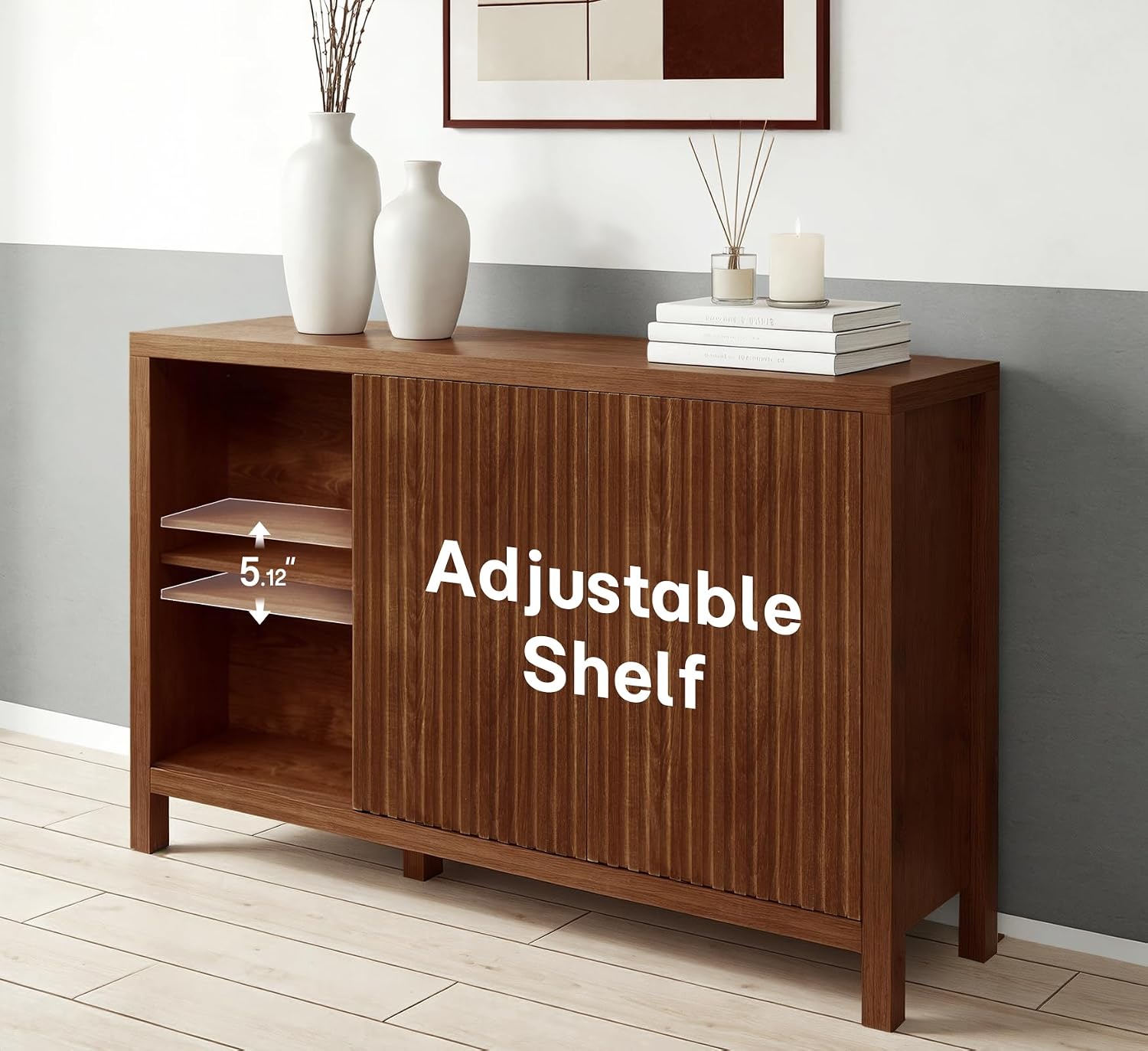 Fluted Wood Sideboard Credenza