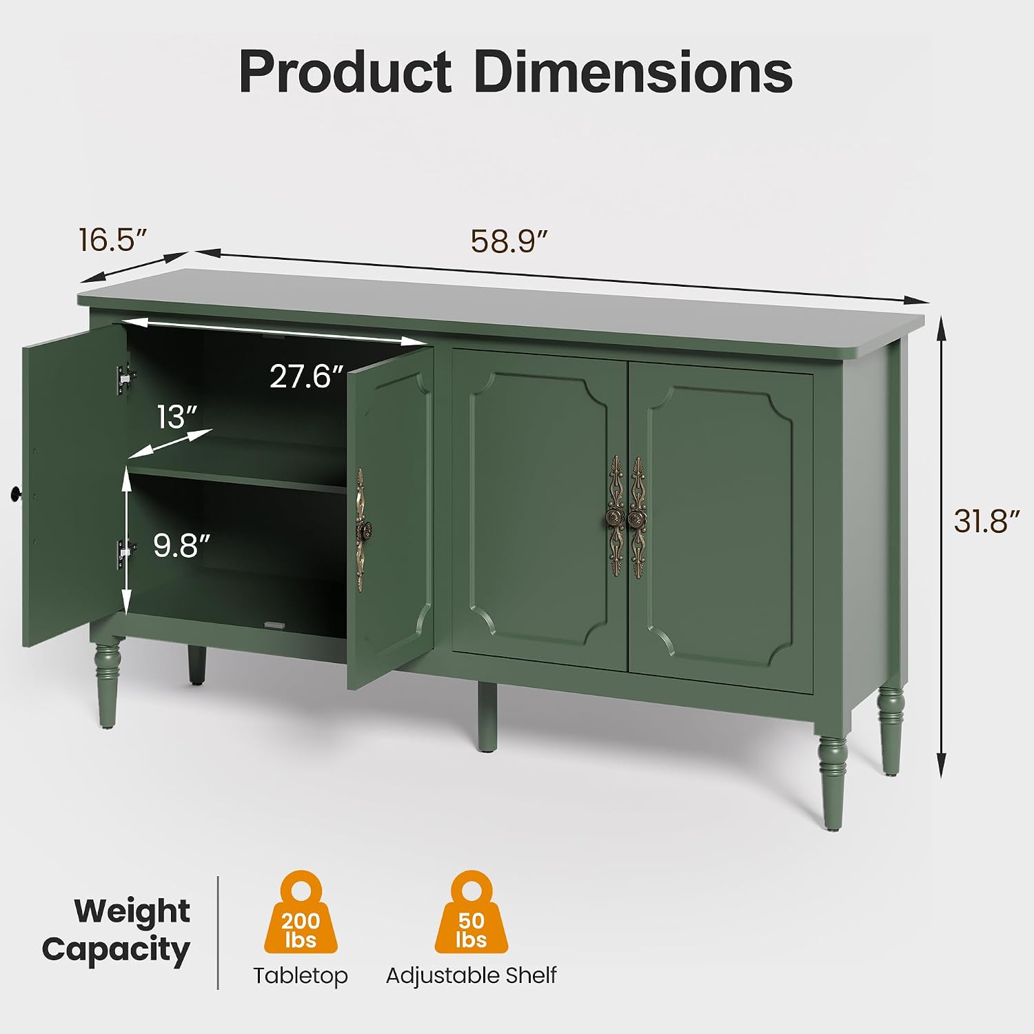 Green Vintage Sideboard Credenza