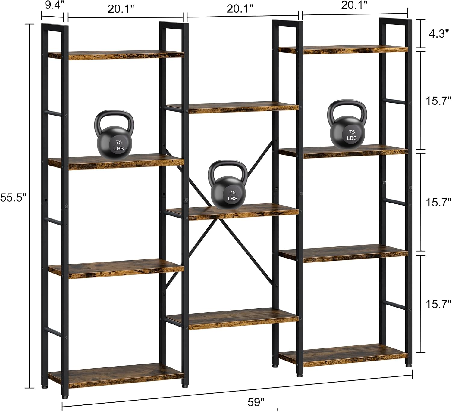 Brown Rustic 4-Tier Etagere Bookshelf