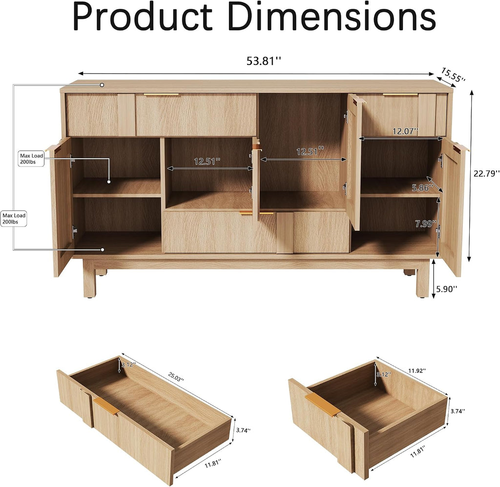 Natural Geometric Door Wood Sideboard Credenza