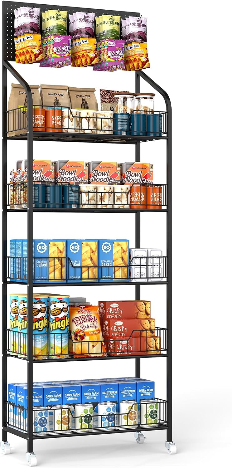 Black Metal Rolling Snack Display Stand