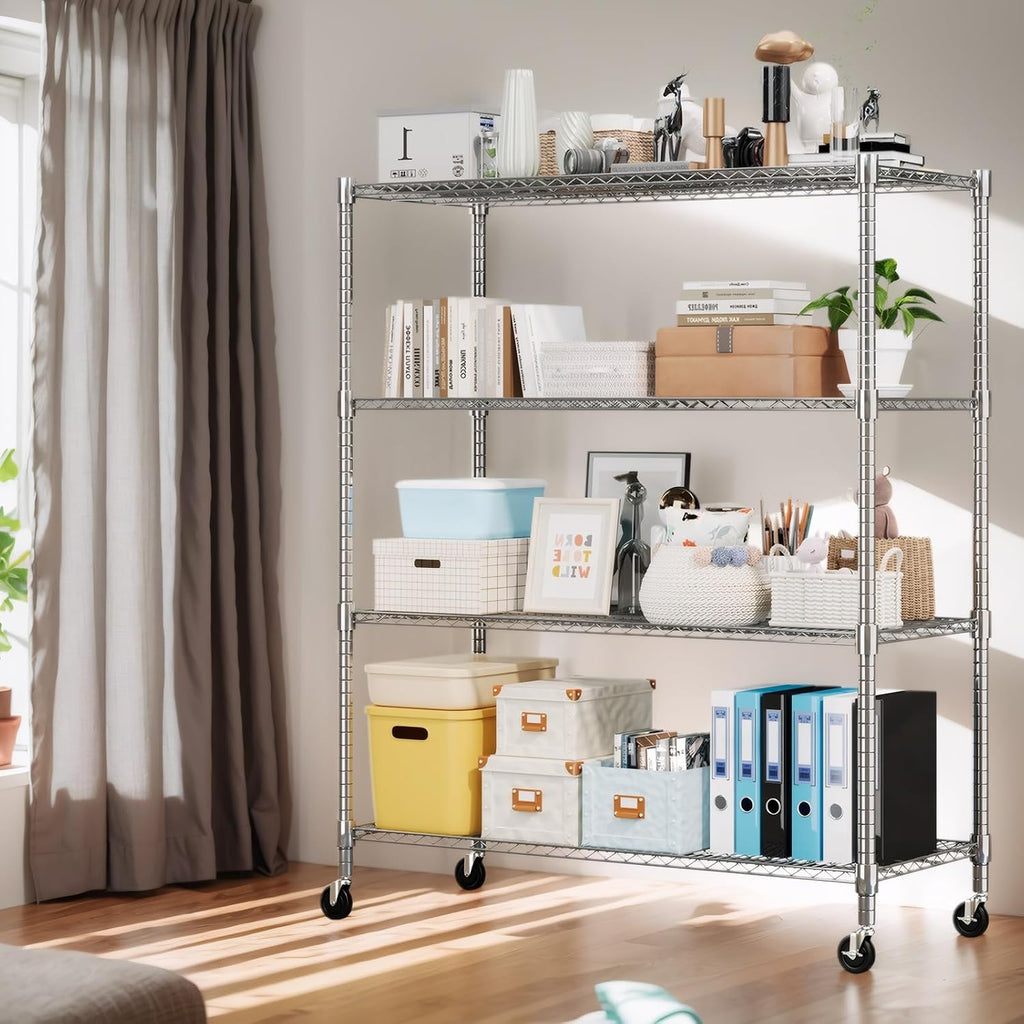 Silver 4-Tier Rolling Wire Storage Shelving