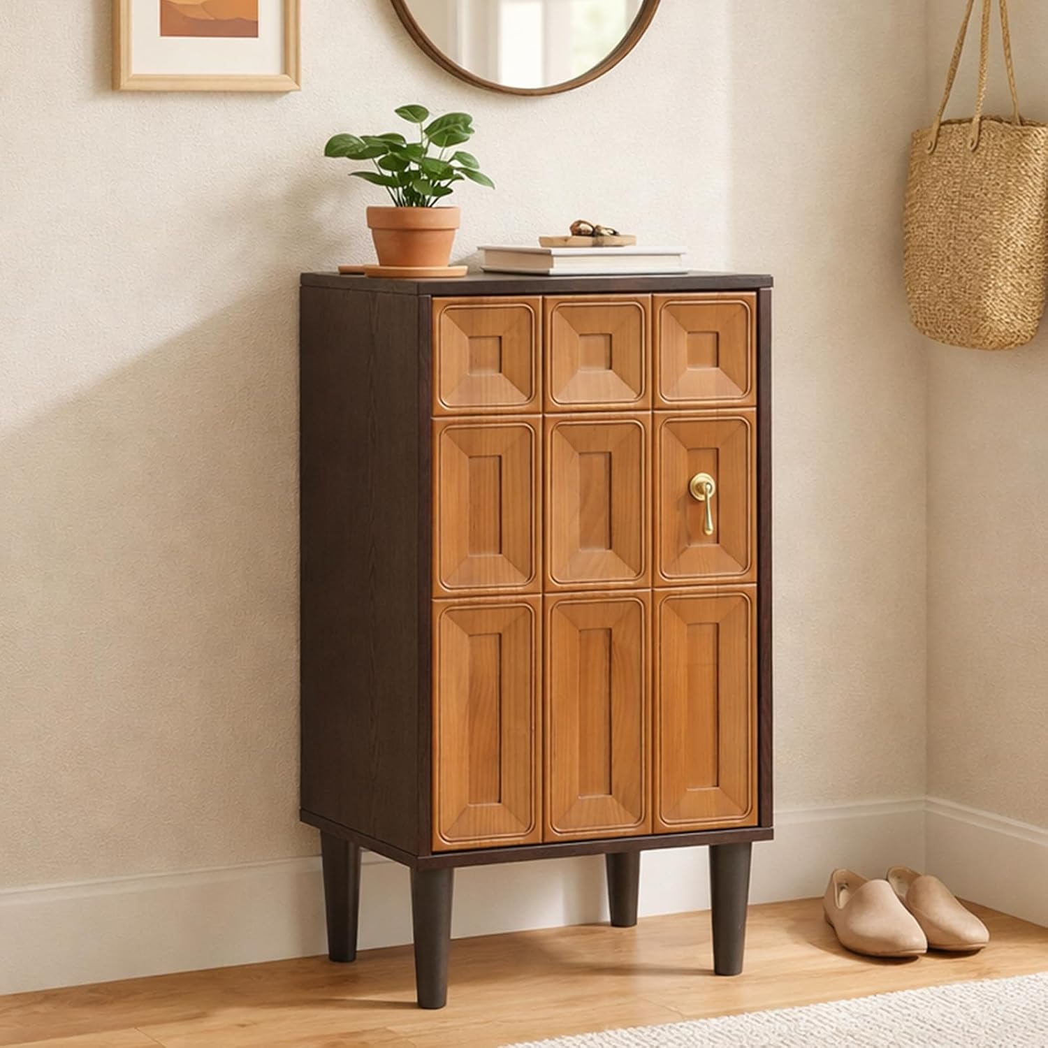 Geometric Wood Accent Cabinet