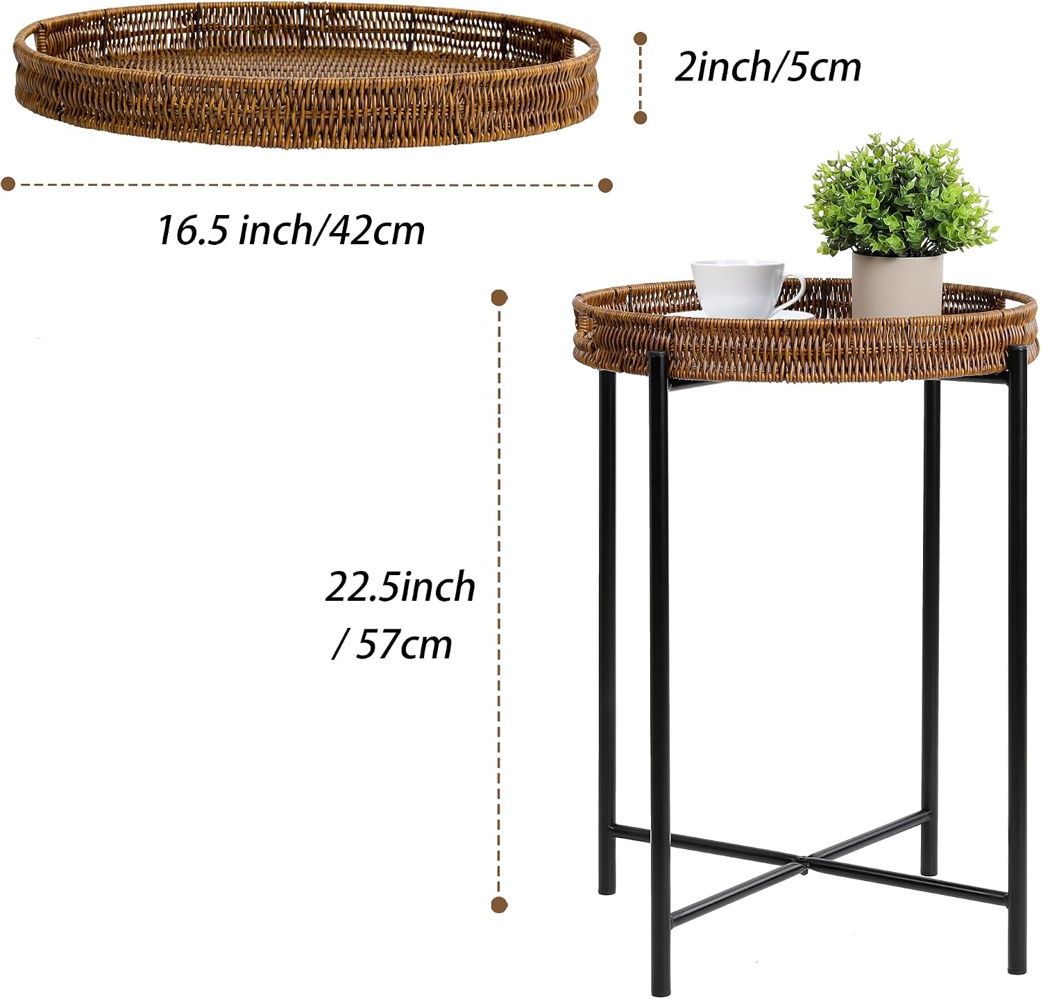 Rattan Round Tray Side Table Indoor Outdoor