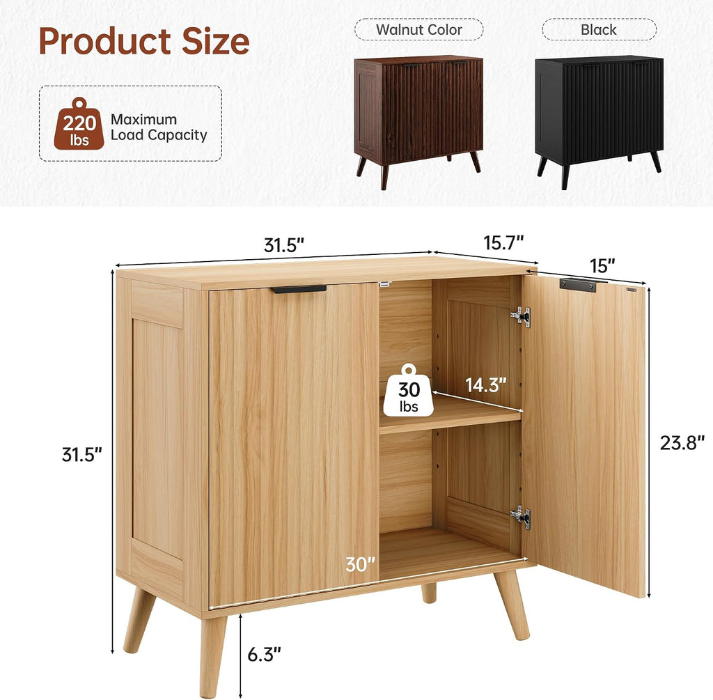 Natural Fluted Wood Sideboard Credenza