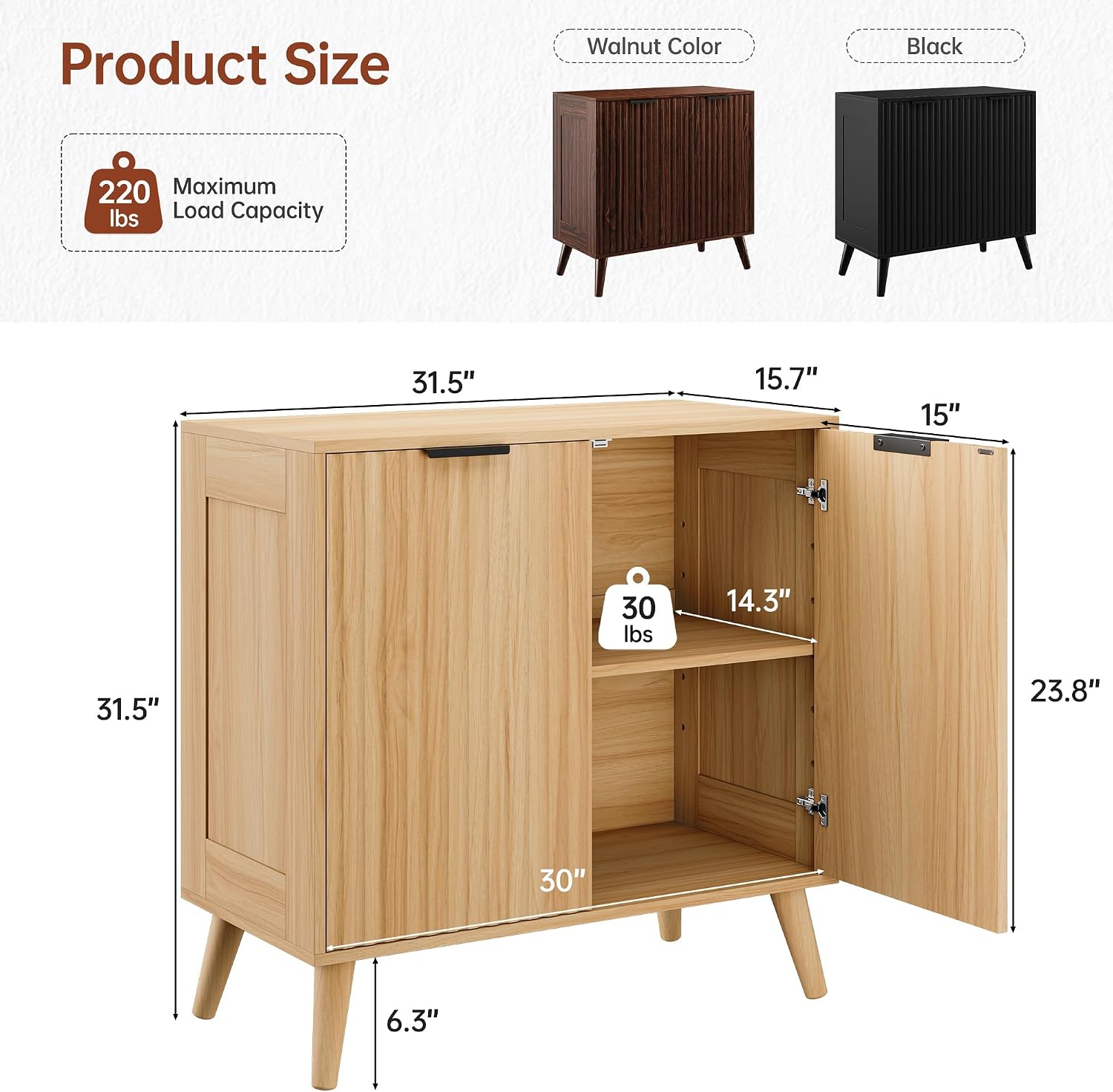 Natural Fluted Wood Sideboard Credenza