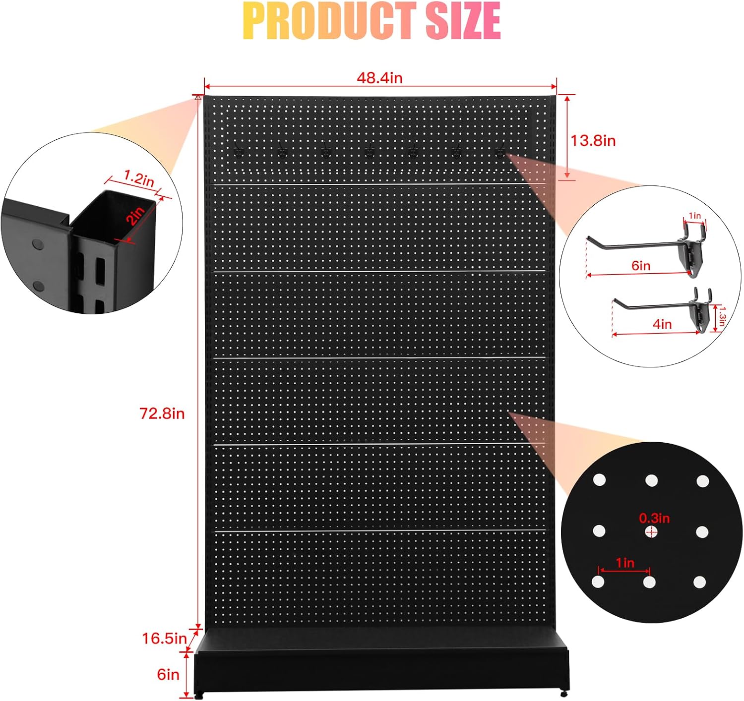 4x6.5Ft Freestanding Pegboard Display Rack