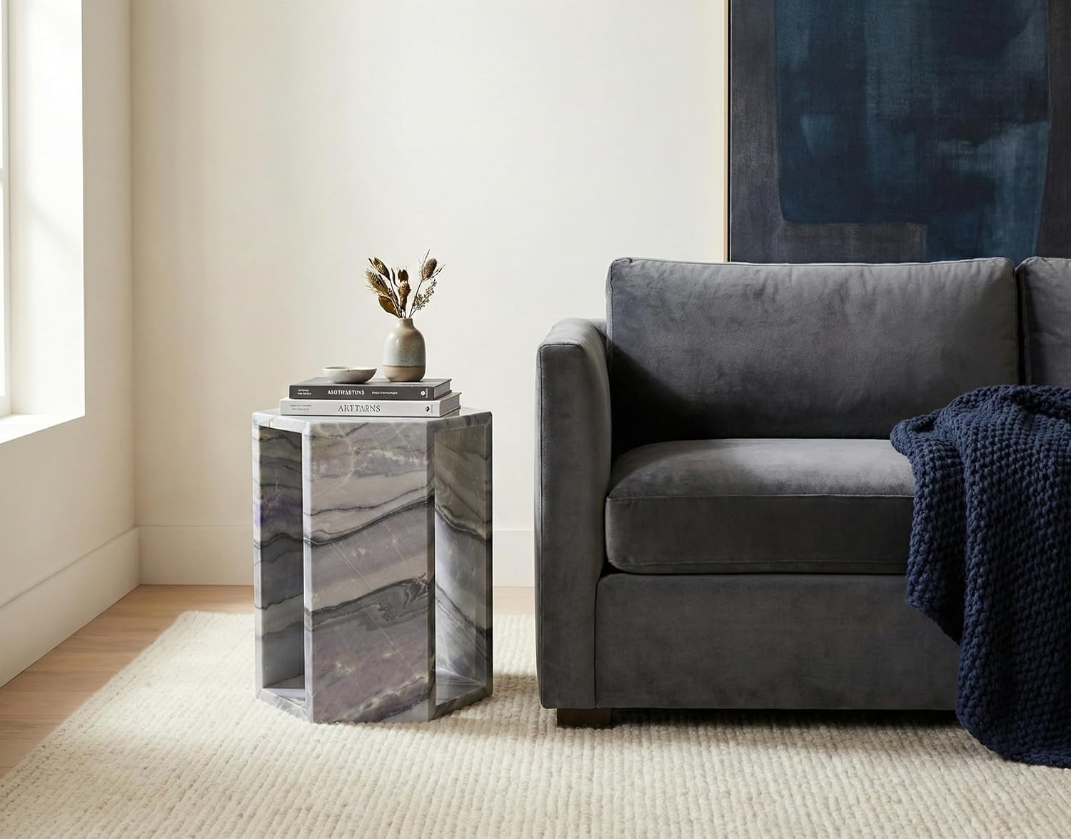 Blue Purple Marble Hexagon Side Table