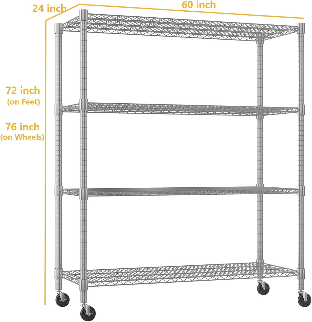 Silver 4-Tier Rolling Wire Storage Shelving