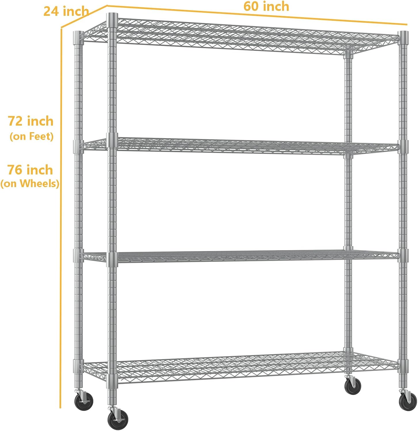 Silver 4-Tier Rolling Wire Storage Shelving