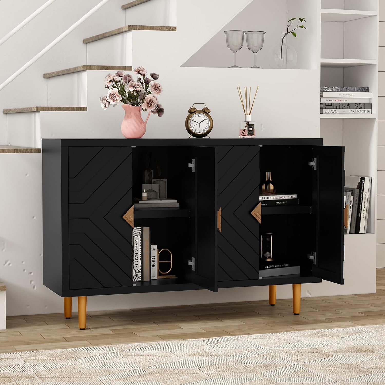 48" Embossed 4-Door Modern Sideboard Credenza