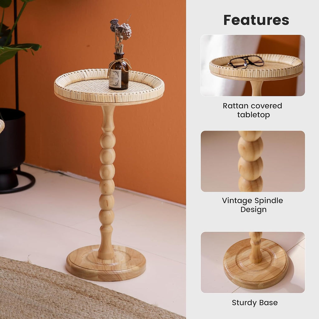 Boho Rattan Round Small Side Table