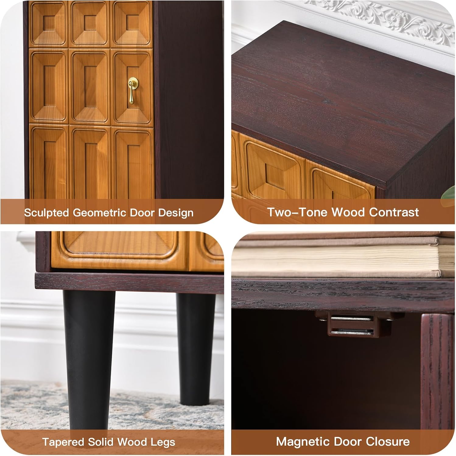 Geometric Wood Accent Cabinet