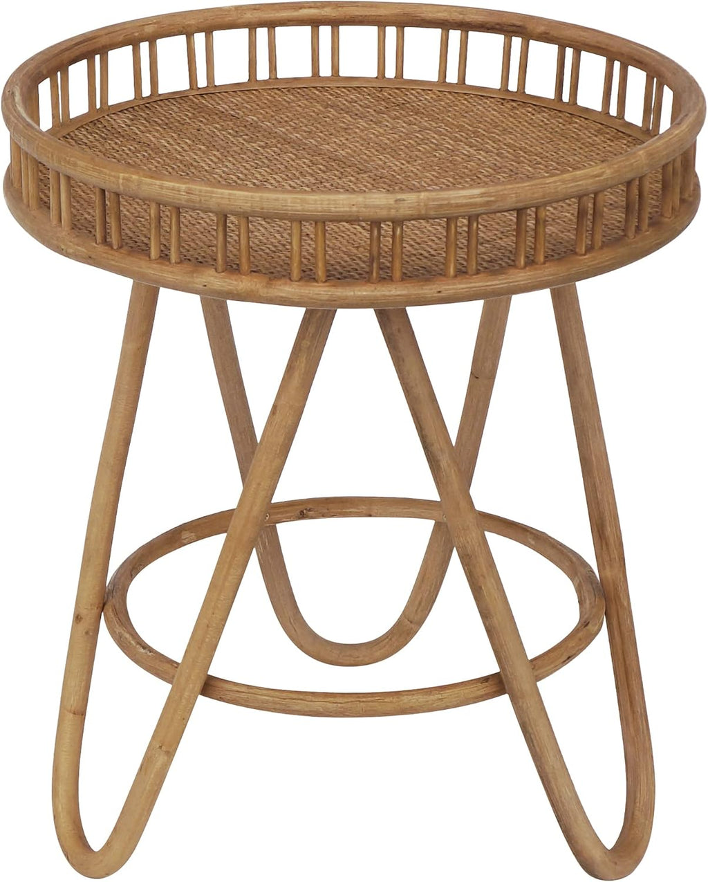 Round Rattan Tray Top Boho Side Table