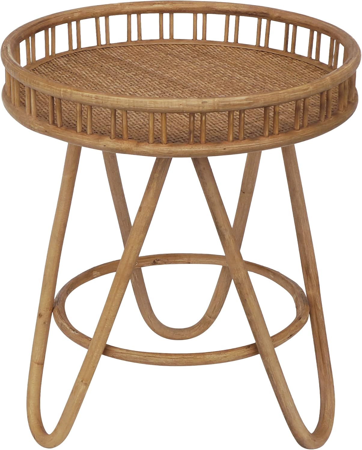 Round Rattan Tray Top Boho Side Table