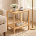 2-Tier Natural Rattan Rectangular Side Table