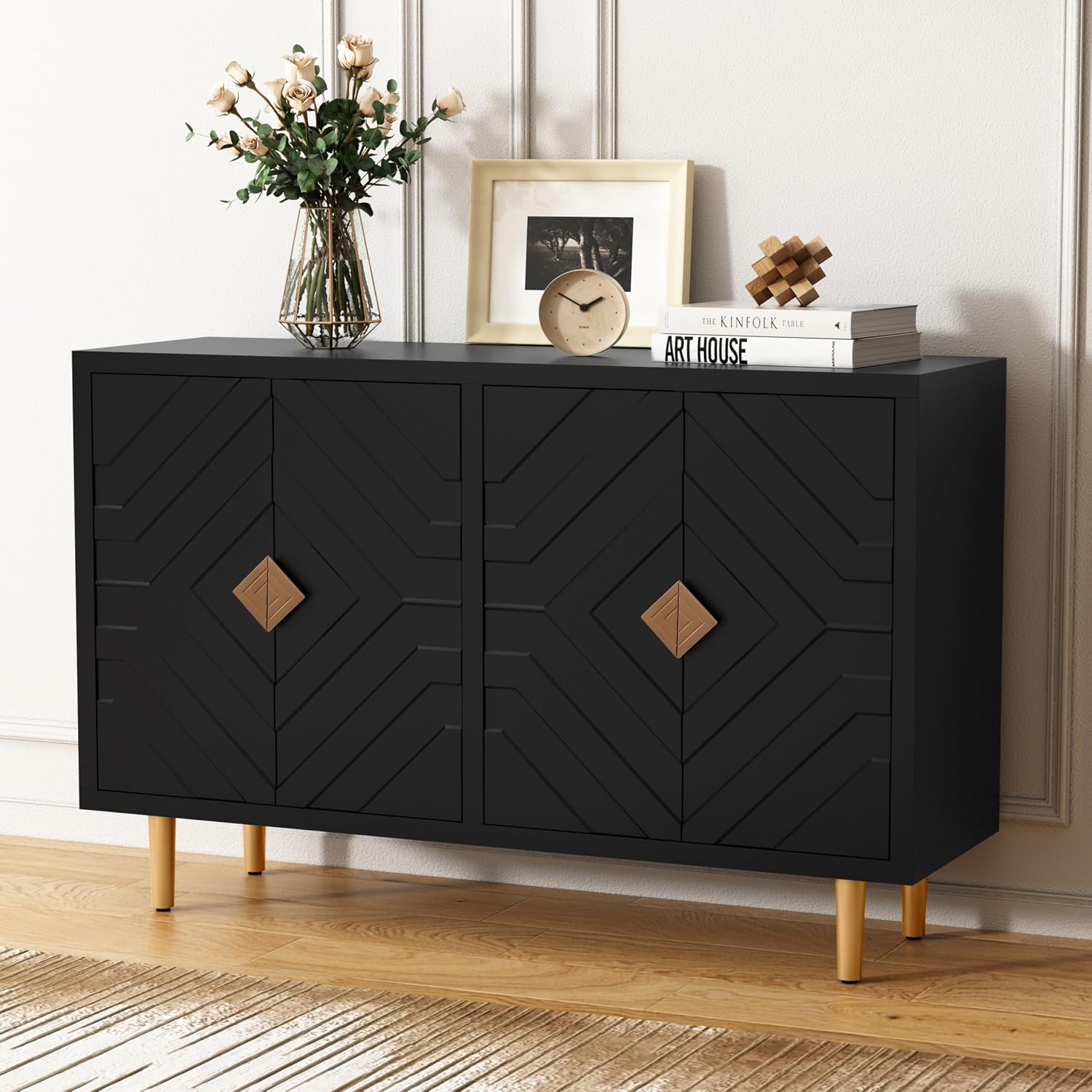 48" Embossed 4-Door Modern Sideboard Credenza