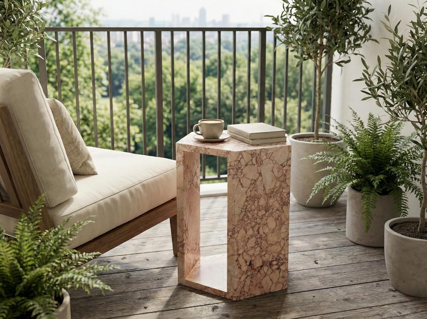 Pink Marble Hexagon Side Table