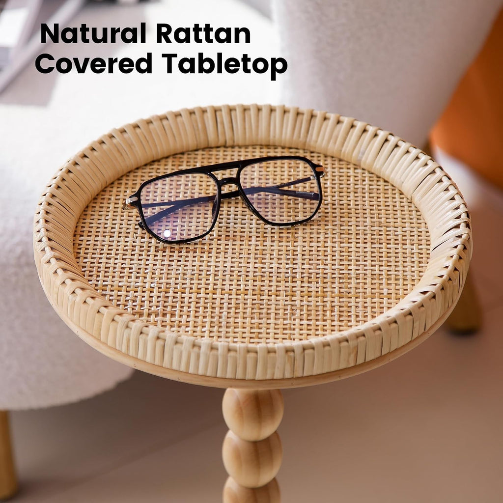 Boho Rattan Round Small Side Table