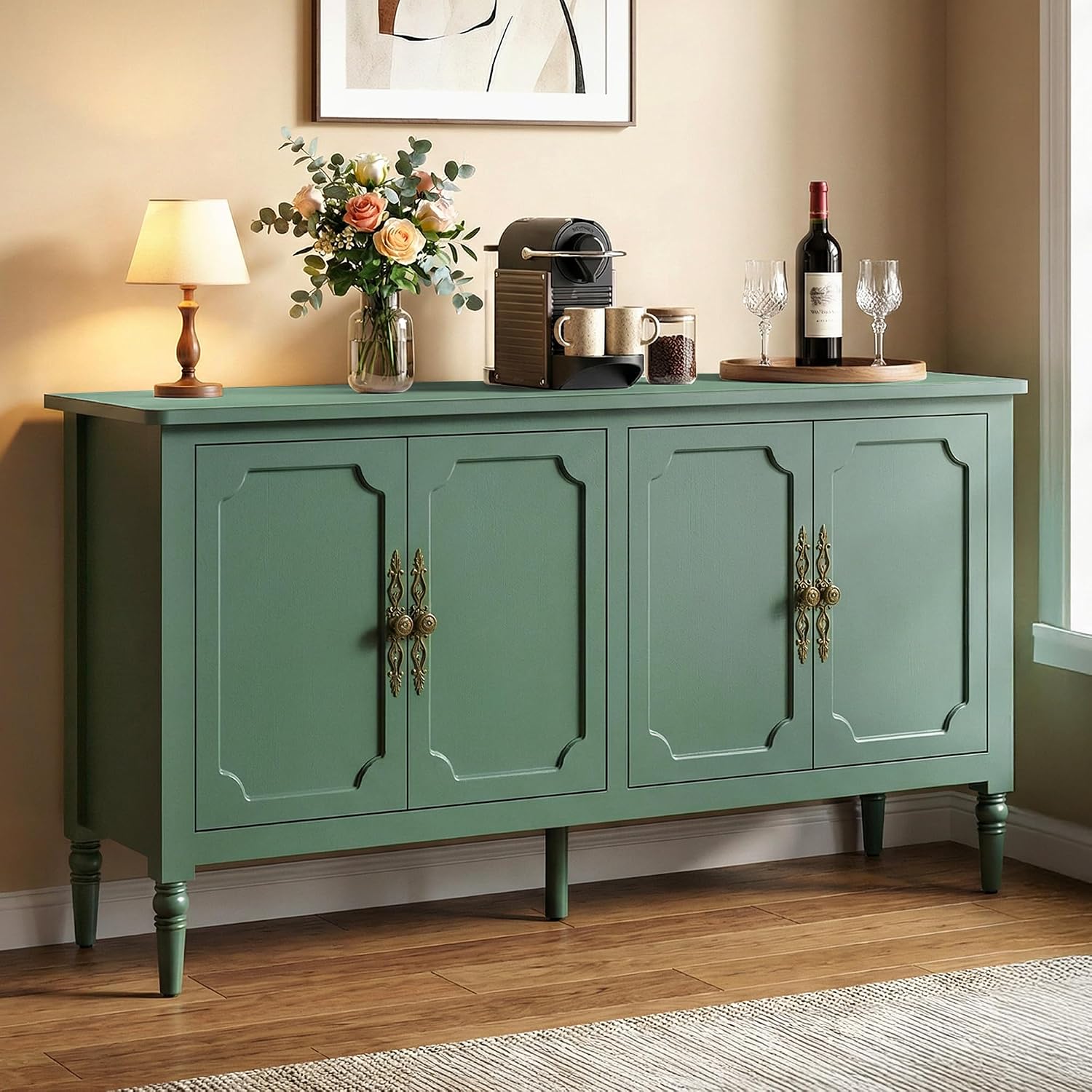 Green Vintage Sideboard Credenza