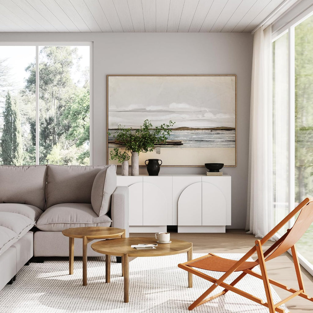 White Mid-Century Arched Door Wood Credenza