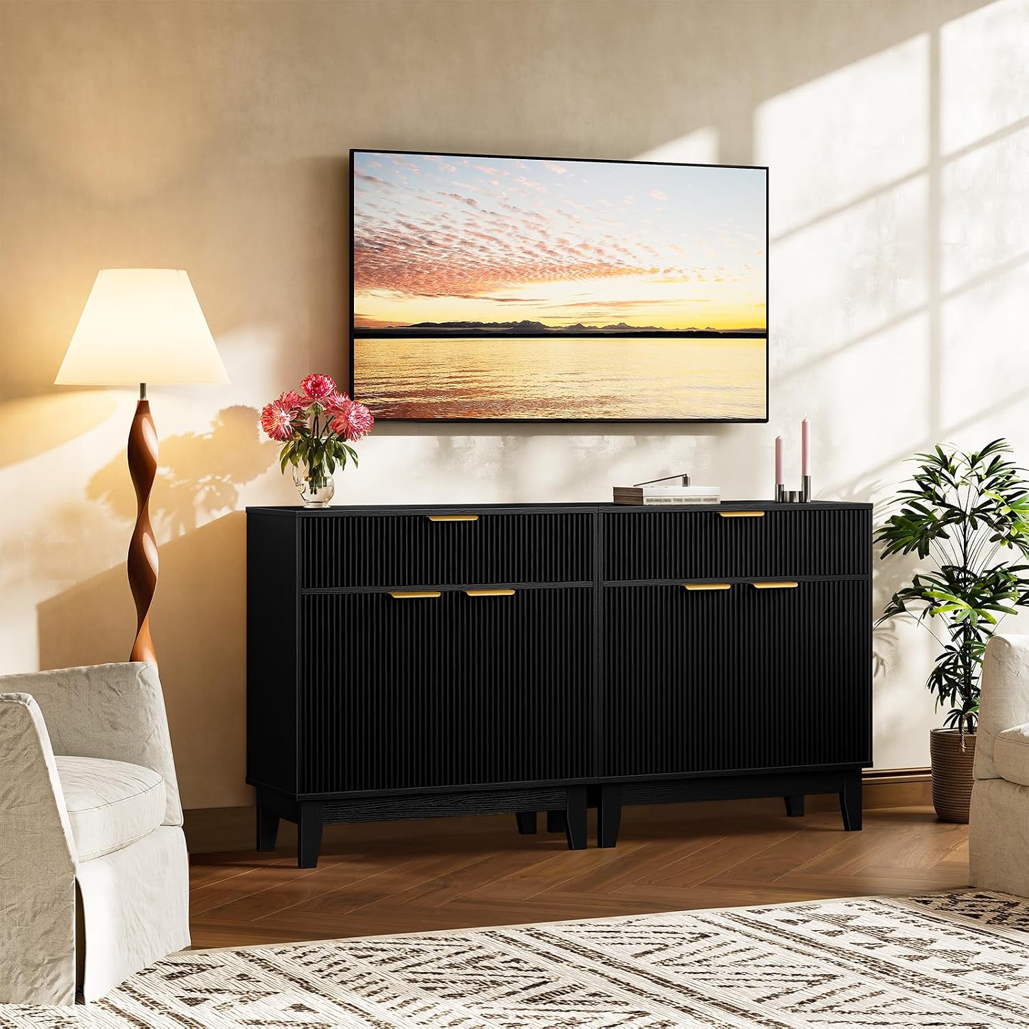 Black Fluted Sideboard Cabinet