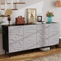 63" Grey Black Fluted Wood Credenza